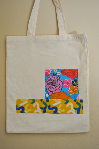 Retro Brushwork + Floral Tote Bag