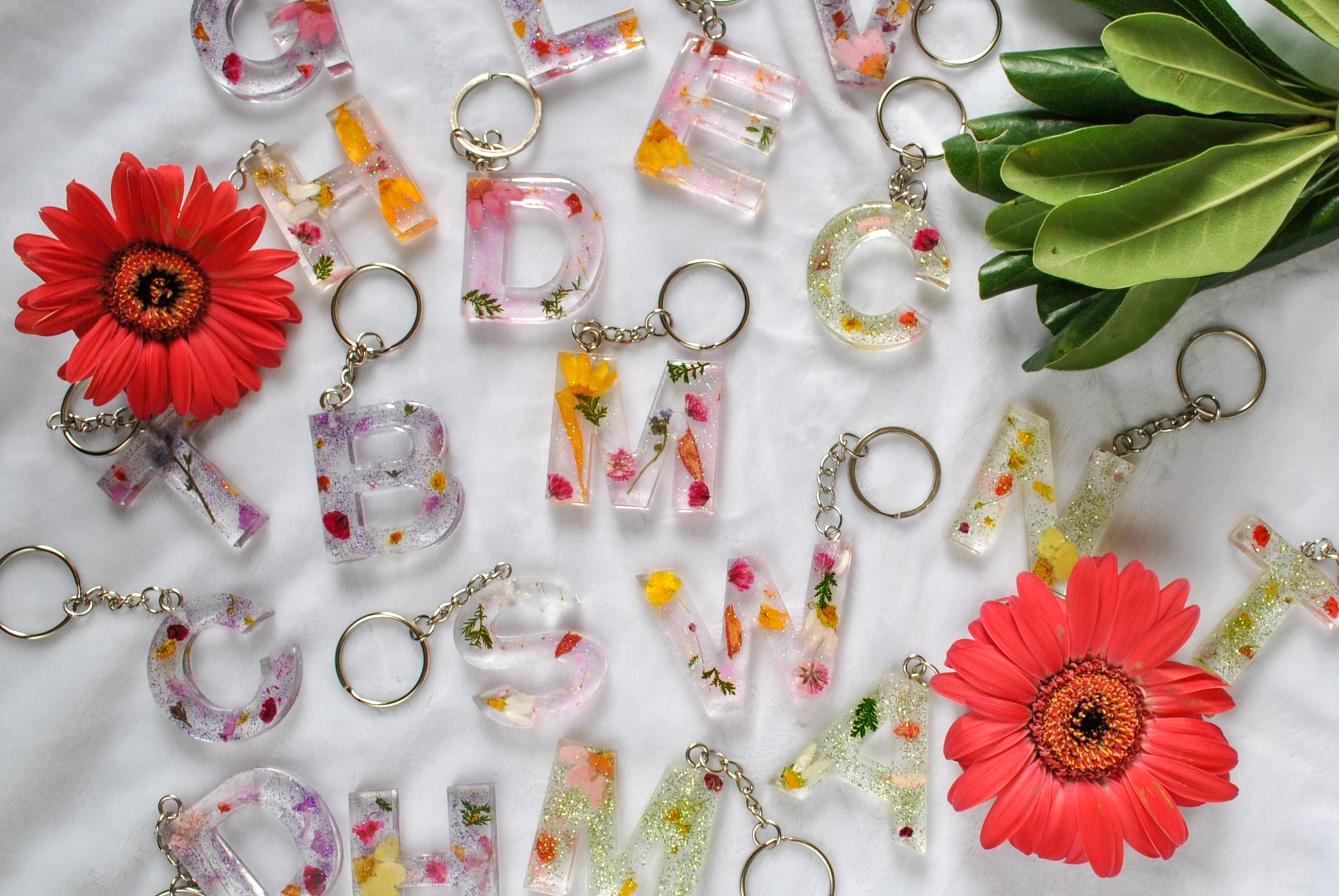 Mixed Floral Letter Key Chain