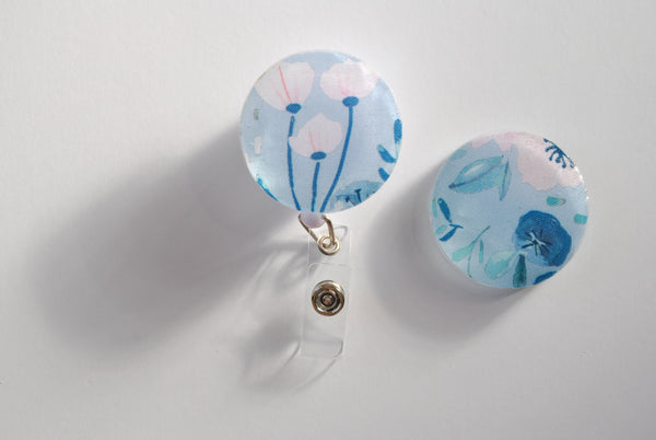 Blue Flower Garden Interchangeable Badge Reel